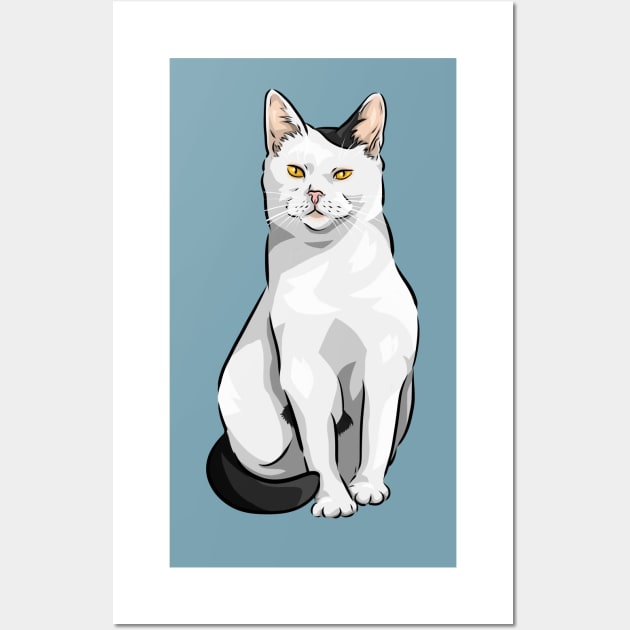 White and Black Cute Cat Wall Art by Shirin Illustration